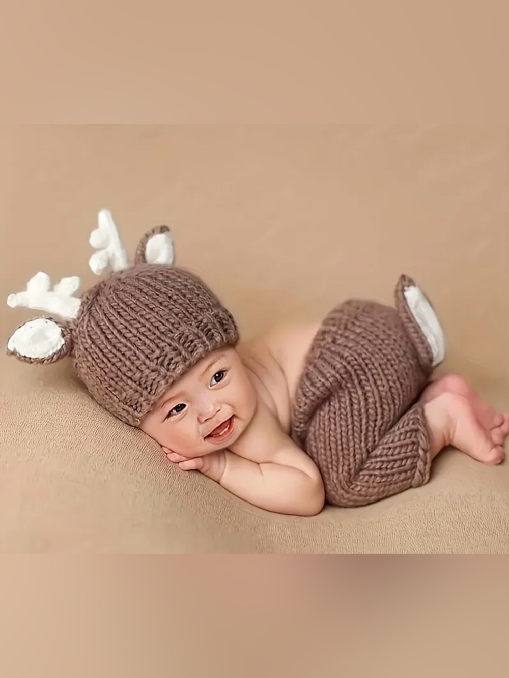 Adorable Brown Knit Deer Hat/ Shorts/pants for Infant- Cozy Baby Beanie